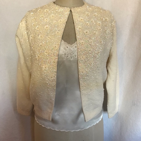 Rare vintage Banff sequin cardigan S/M winterwhite - Picture 14 of 14